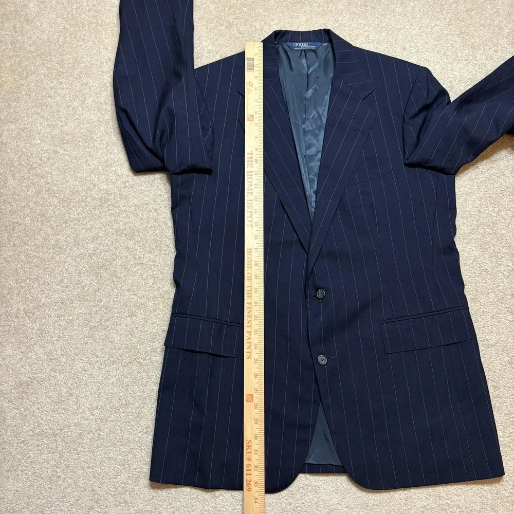 Vtg Polo By Ralph Lauren Blazer Mens 42‎ Blue Wool Pinstripe USA Sport Coat 80s